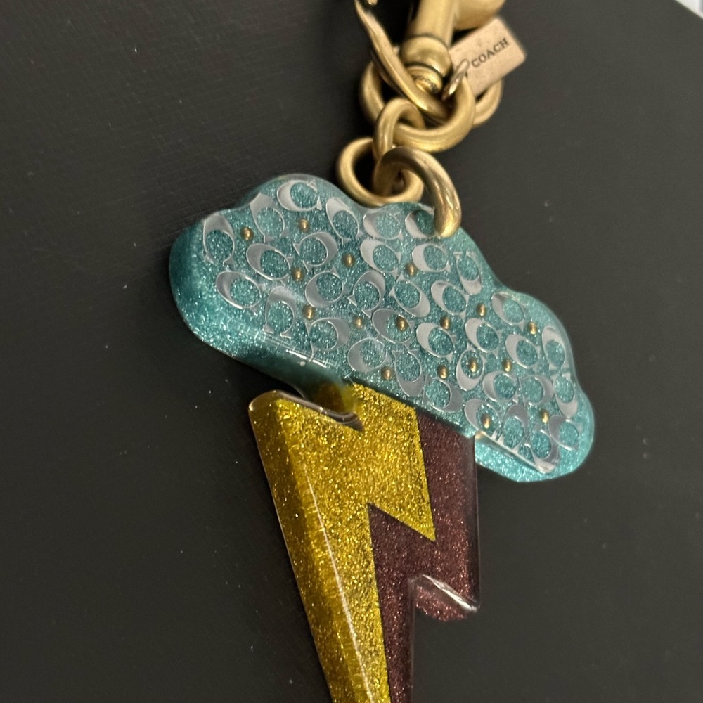 Coach Resin Glitter Cloud Lightning Bolt Keychain Key Fob Bag Charm Signature - Picture 6 of 14